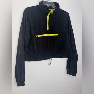 Black Windbreaker Neon Yellow crop zip up Accents size large cropped rain jacket